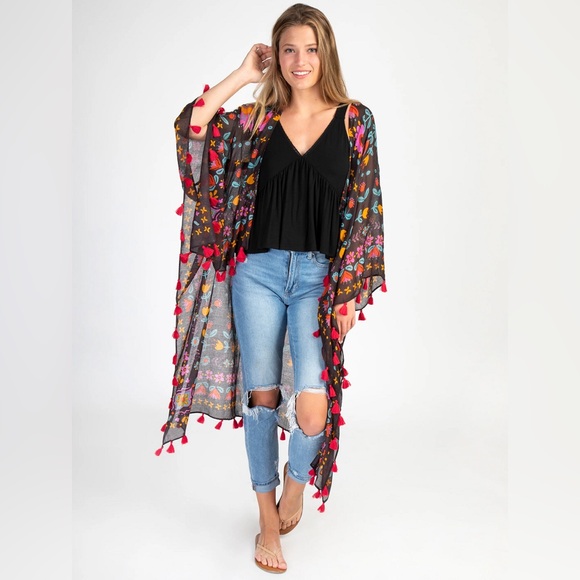 NWT Natural Life  Nandita Tassel Floral Kimono One Size - Picture 13 of 13